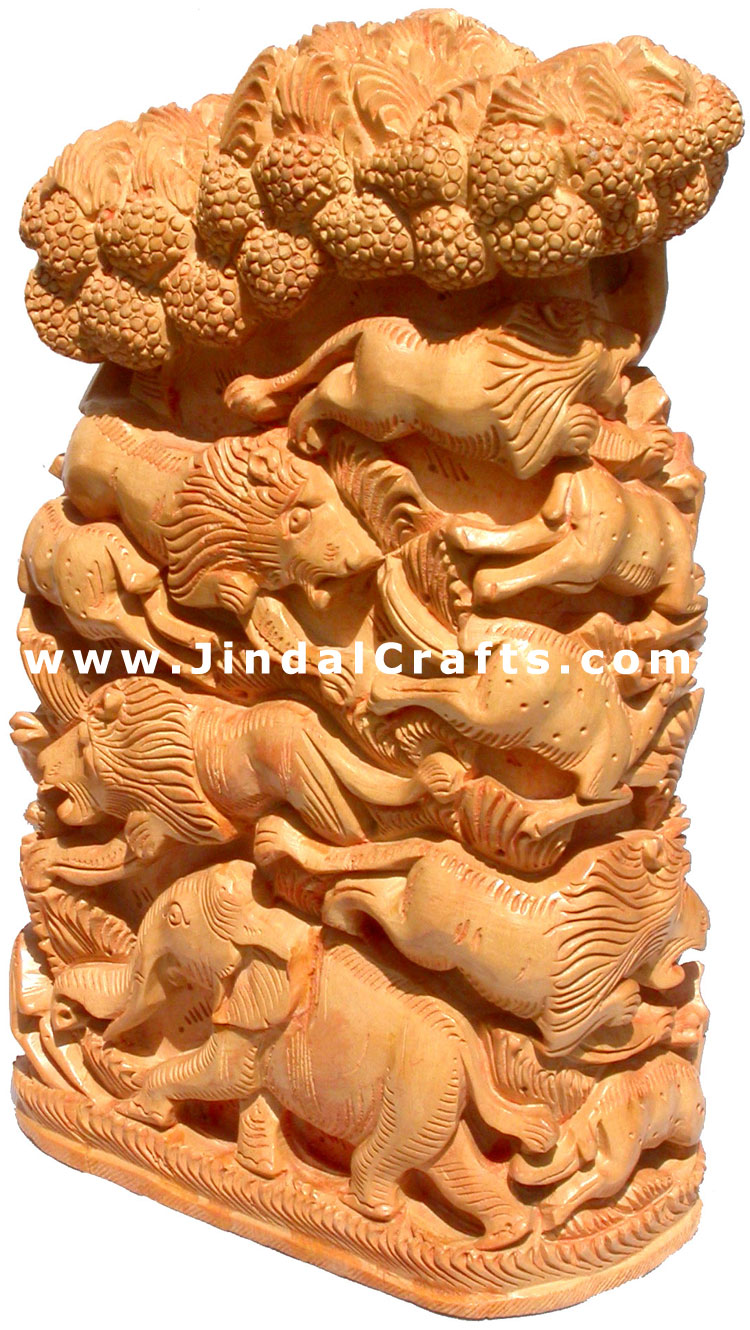 Handcrafted Wooden Animals Jungle Tower Masterpeice Art