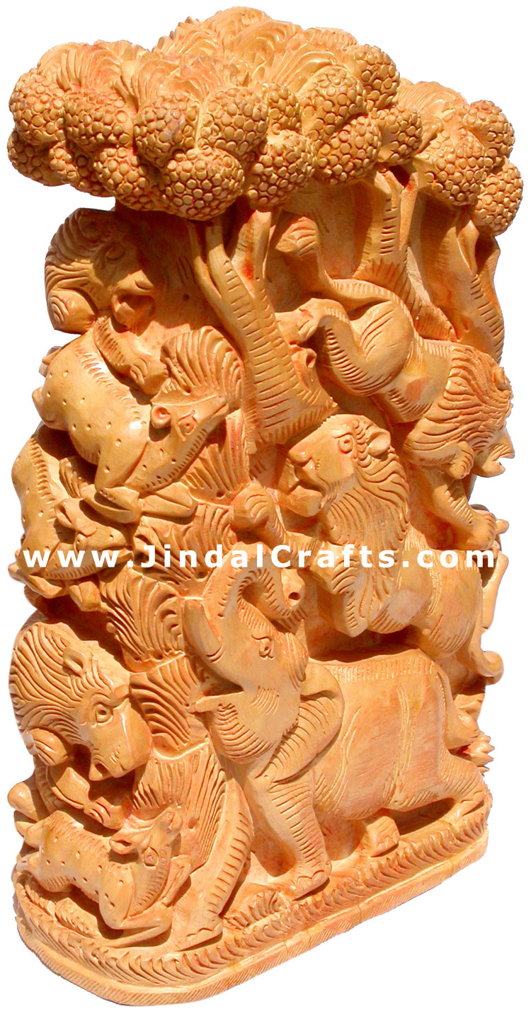 Handcrafted Wooden Animals Jungle Tower Masterpeice Art