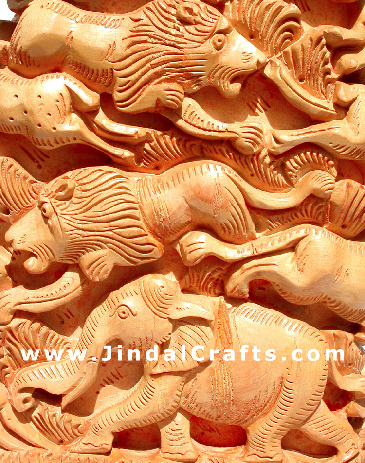 Handcrafted Wooden Animals Jungle Tower Masterpeice Art
