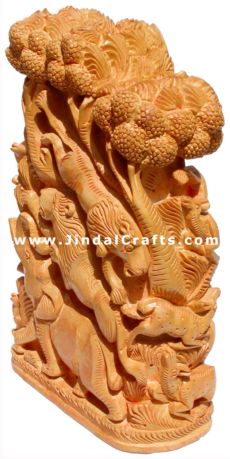 Handcrafted Wooden Animals Jungle Tower Masterpeice Art