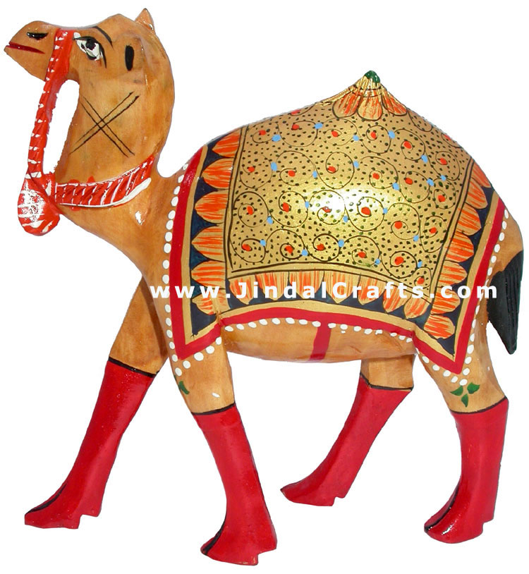Hand Carved Hand Painted Wood Camel India Art Jungle Sculpture Home Decor Crafts