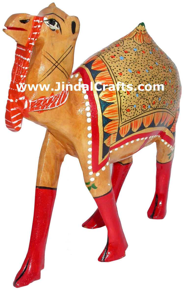 Hand Carved Hand Painted Wood Camel India Art Jungle Sculpture Home Decor Crafts