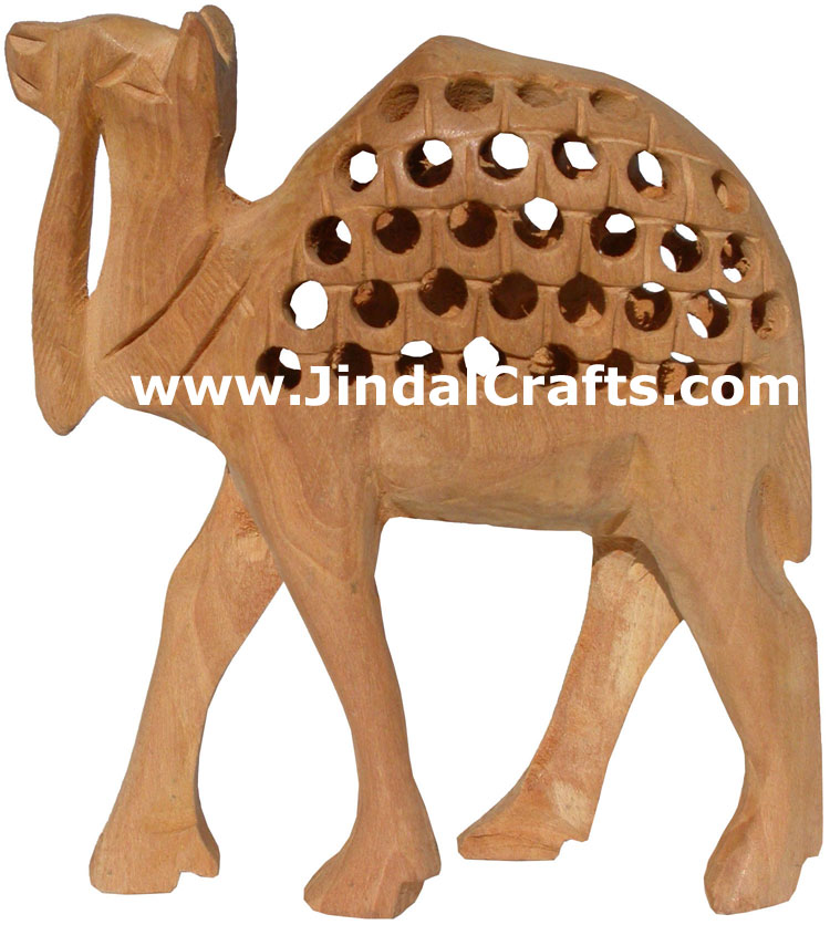 Hand Carved Kadam Wood Camel Figurine India Hollow Carving Artifacts Handicrafts