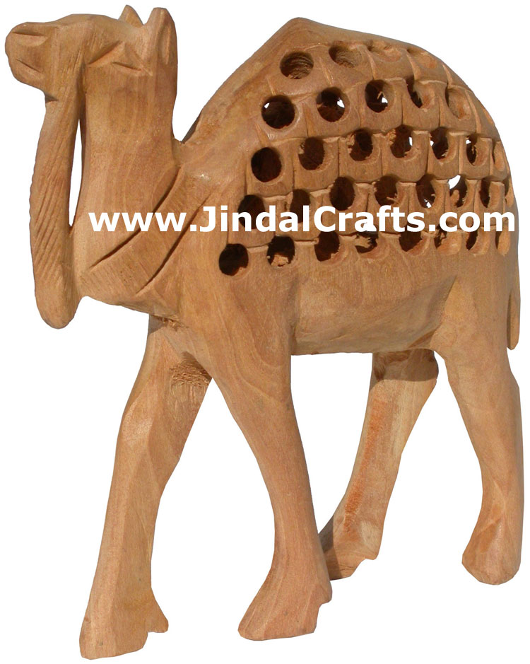 Hand Carved Kadam Wood Camel Figurine India Hollow Carving Artifacts Handicrafts
