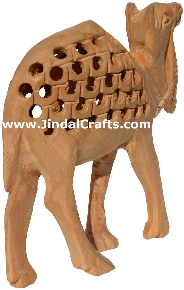 Hand Carved Kadam Wood Camel Figurine India Hollow Carving Artifacts Handicrafts