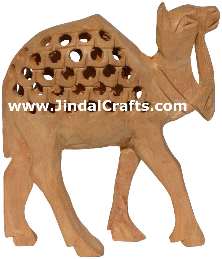 Hand Carved Kadam Wood Camel Figurine India Hollow Carving Artifacts Handicrafts