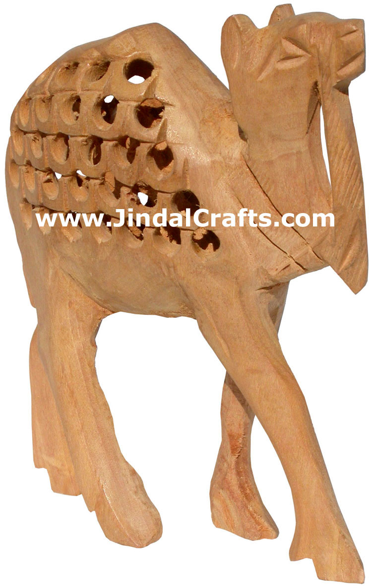 Hand Carved Kadam Wood Camel Figurine India Hollow Carving Artifacts Handicrafts