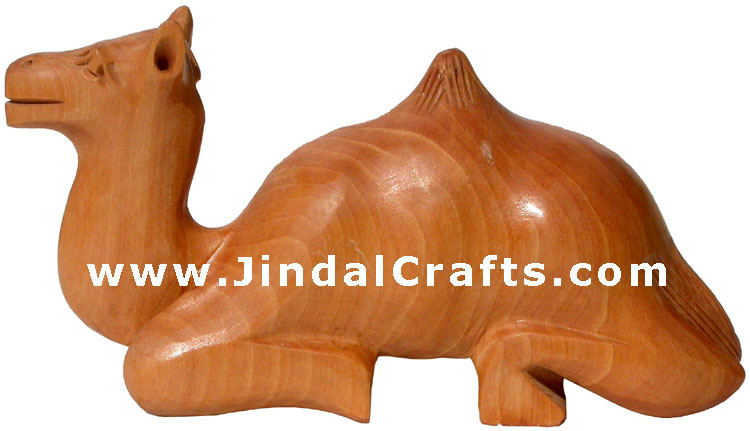 Set of 4 Wooden Camels Hand Carved Figure from India