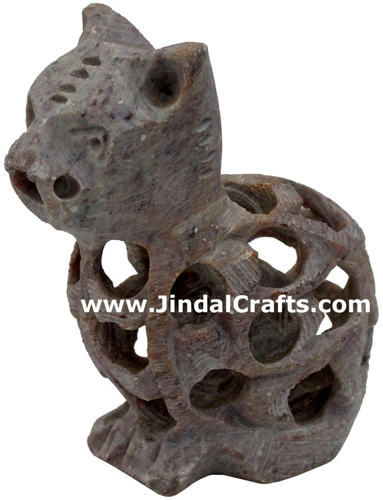 Cat - Hand Carved Soft Stone Figurines India Carve Art