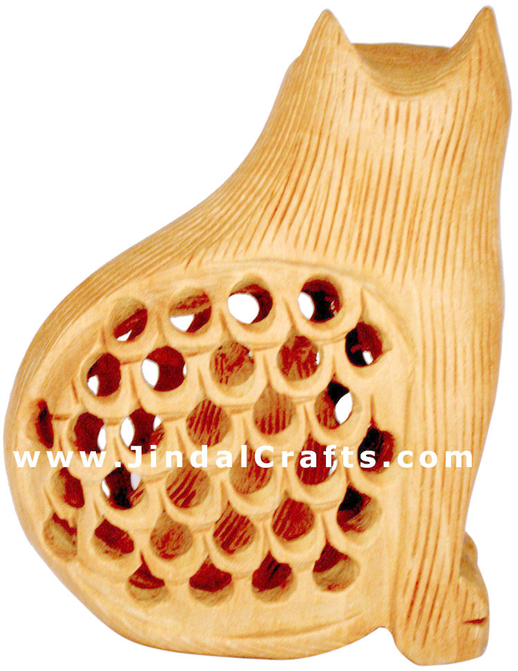 Set of Cats Handcarved Wooden Animal Figures India Art