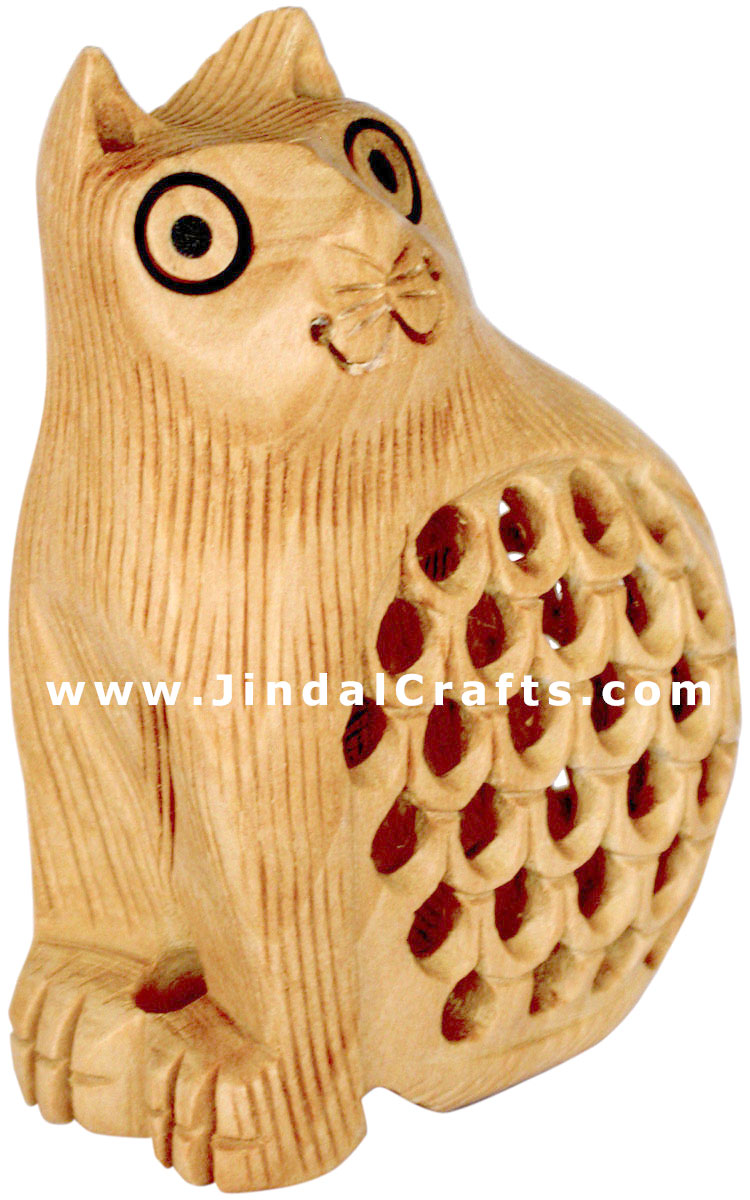 Set of Cats Handcarved Wooden Animal Figures India Art