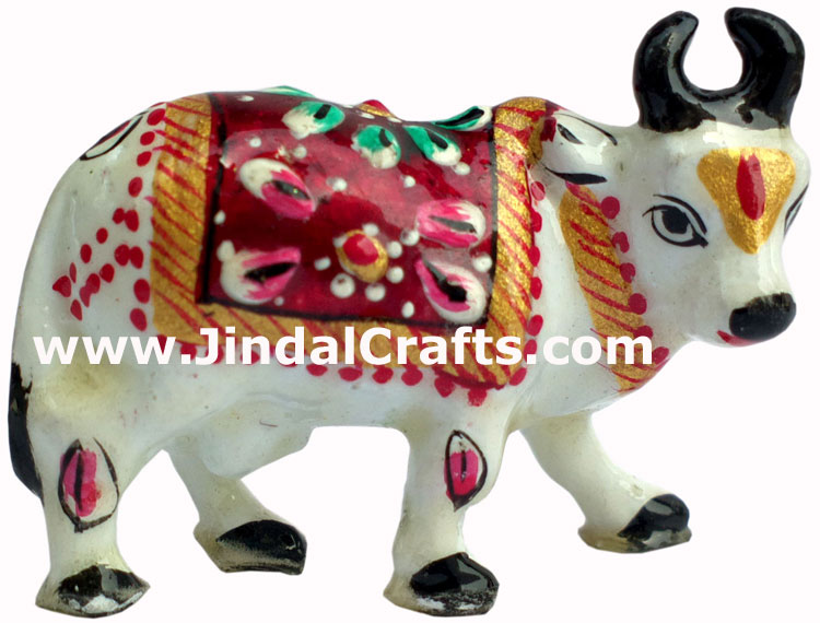 Holy Cow Figure Indian Hindu Art Craft Handicraft Sculpture Statue Hand Painted