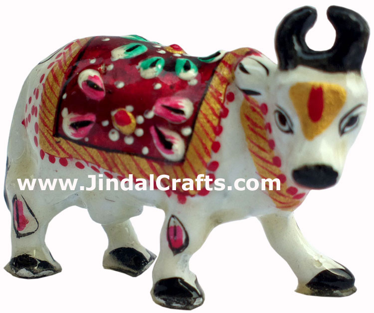 Holy Cow Figure Indian Hindu Art Craft Handicraft Sculpture Statue Hand Painted