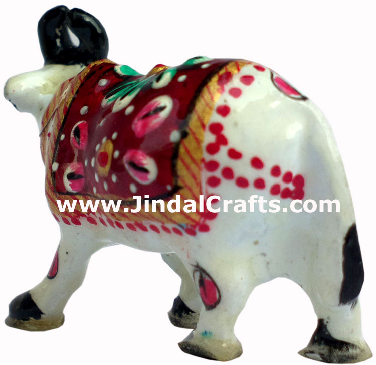 Holy Cow Figure Indian Hindu Art Craft Handicraft Sculpture Statue Hand Painted