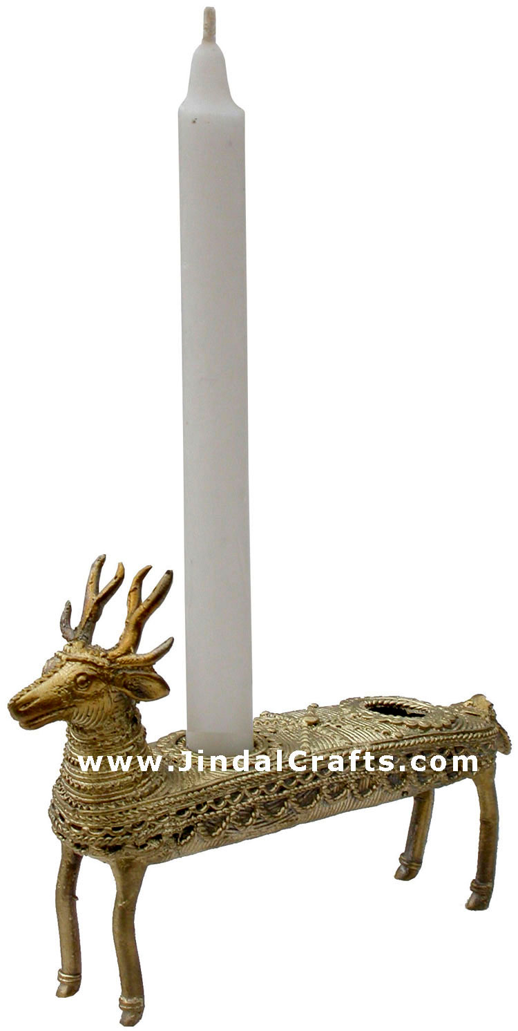 Dhokra Dear Candle Stand - Indian Tribal Art