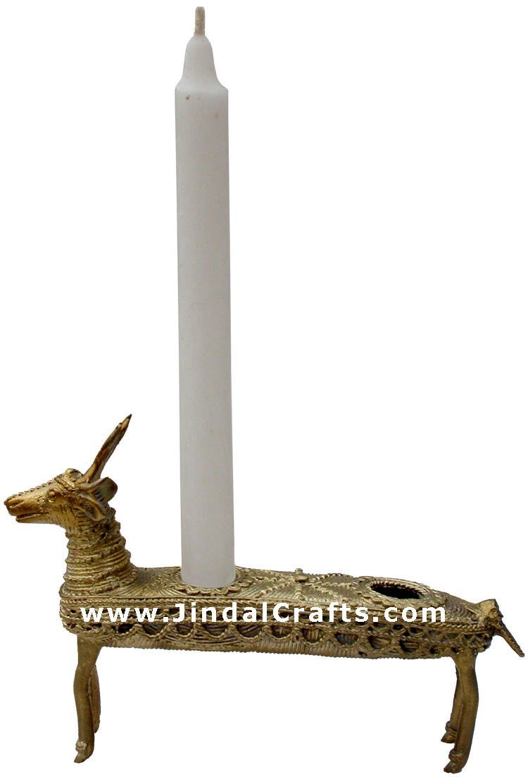 Dhokra Dear Candle Stand - Indian Tribal Art