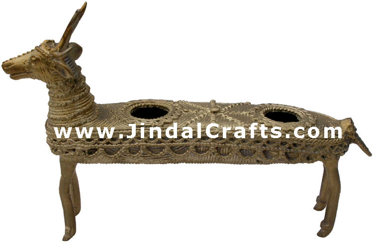Dhokra Dear Candle Stand - Indian Tribal Art