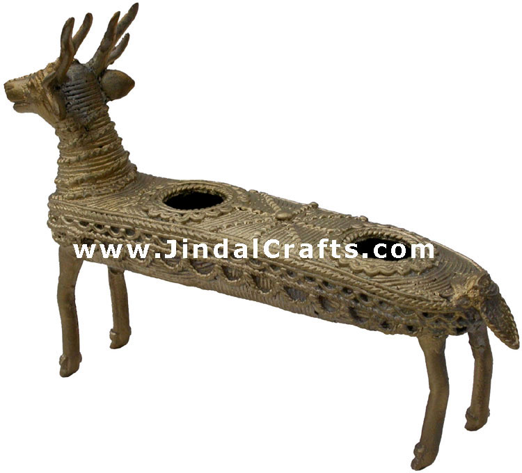Dhokra Dear Candle Stand - Indian Tribal Art