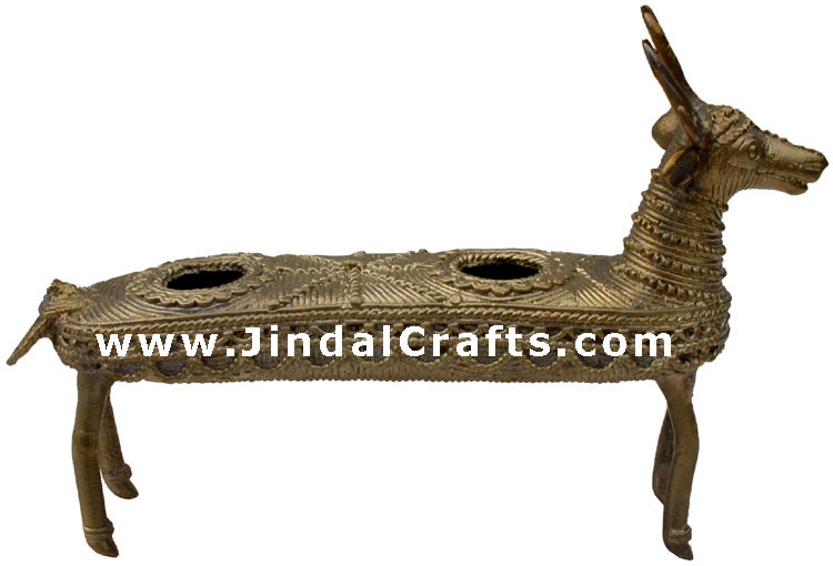Dhokra Dear Candle Stand - Indian Tribal Art