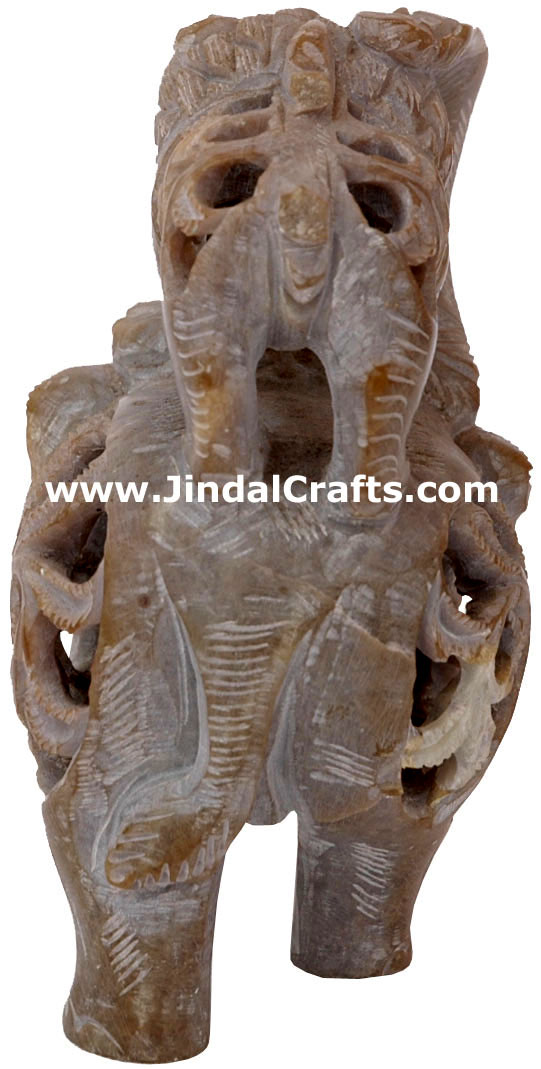 Elephant Lion Fight - Hand Carved Soft Stone Figurines