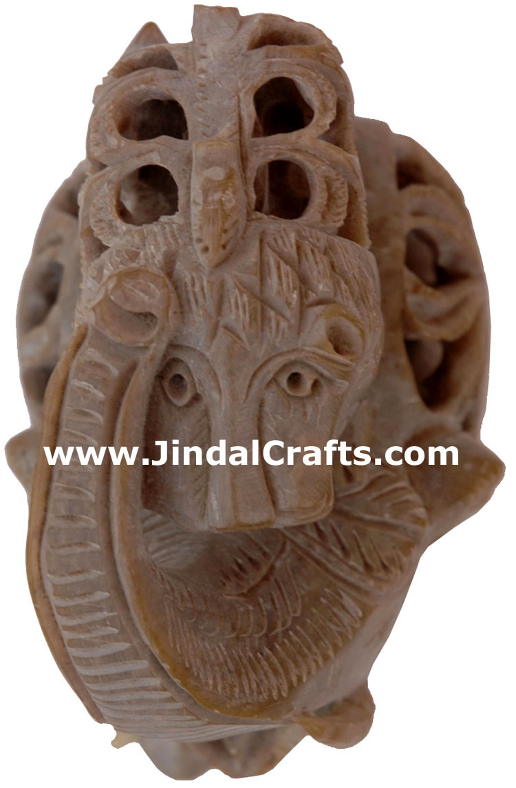 Elephant Lion Fight - Hand Carved Soft Stone Figurines