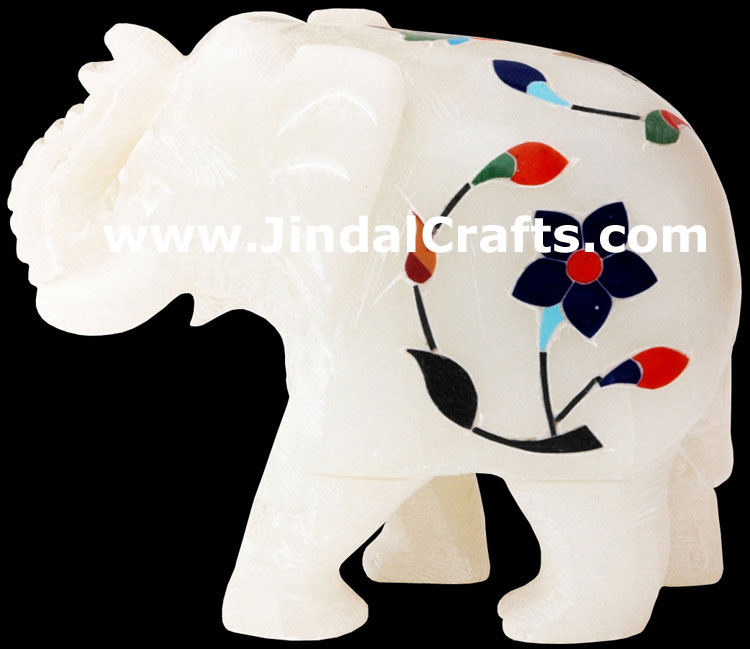 Elephant - Hand Carved Alabaster Animals Figurines Indi