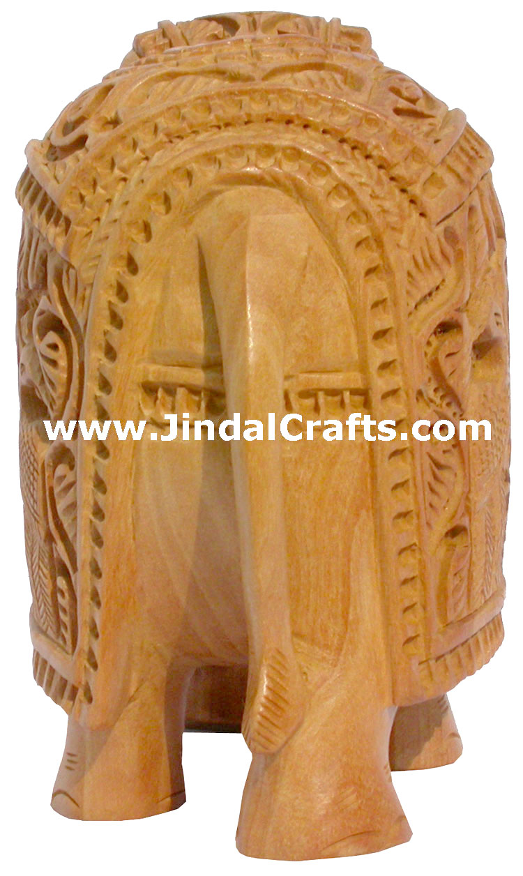 Handcarved Wooden Elephant Figurines Detailed Carving India Handicrafts Artifact