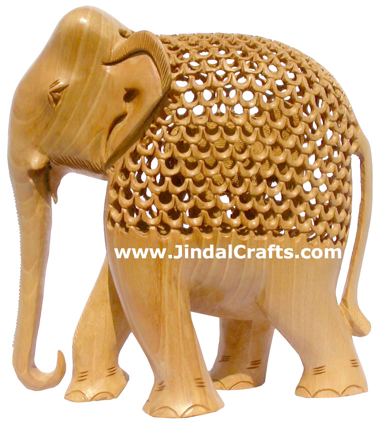 Set of 5 Handcarved Elephants Jalli Hollow Figurine India Carving Handicraft Art