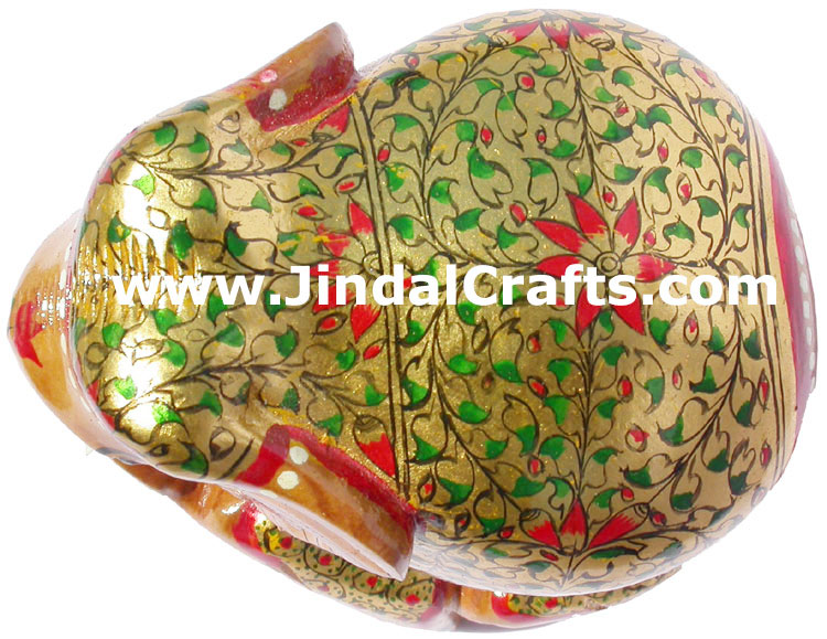 Hand Carved Real Gold Painted Elephant Family India Art