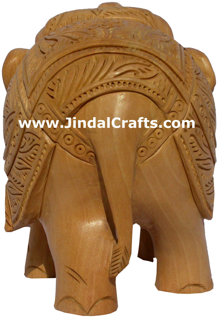 Hand Carved Wood Elephant Sculpture India Detailed Carving Work Handicrafts Gift