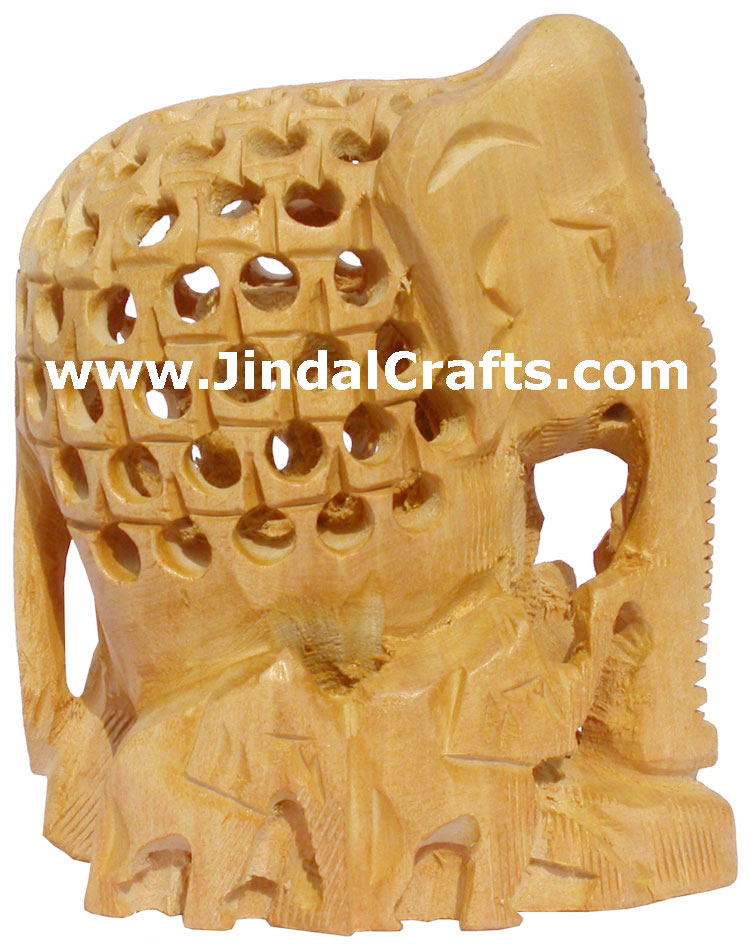 Set of 3  - Hand carved Wood Carved Hollow Elephants Family Indian Carving Art