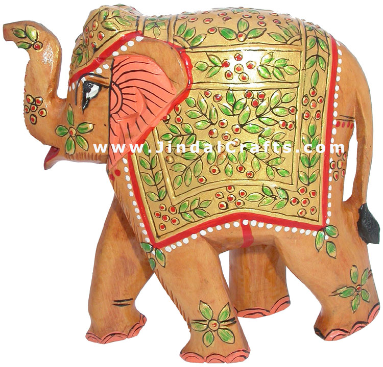 Hand Carved Hand Painted Embossed Royal Elephant India Wood Handicrafts Art Gift