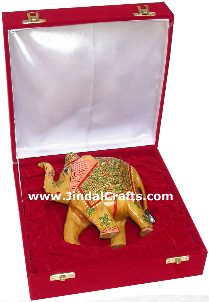 Hand Carved Hand Painted Embossed Royal Elephant India Wood Handicrafts Art Gift
