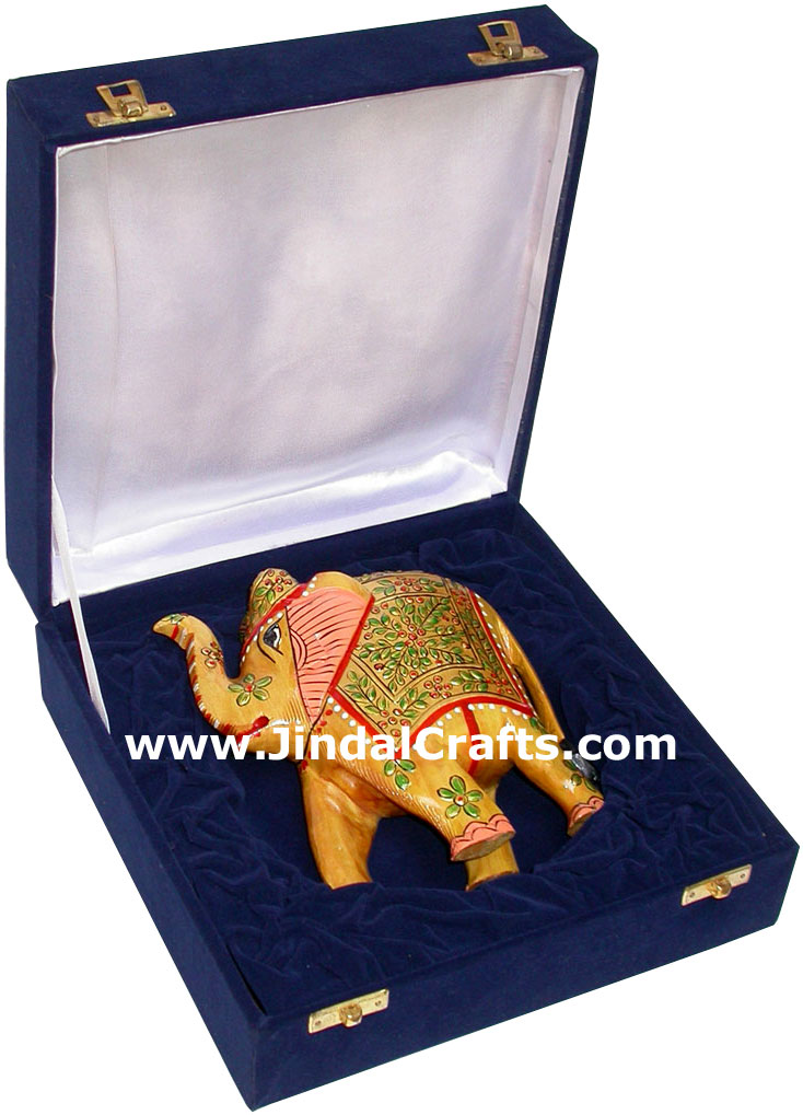 Hand Carved Hand Painted Embossed Royal Elephant India Wood Handicrafts Art Gift