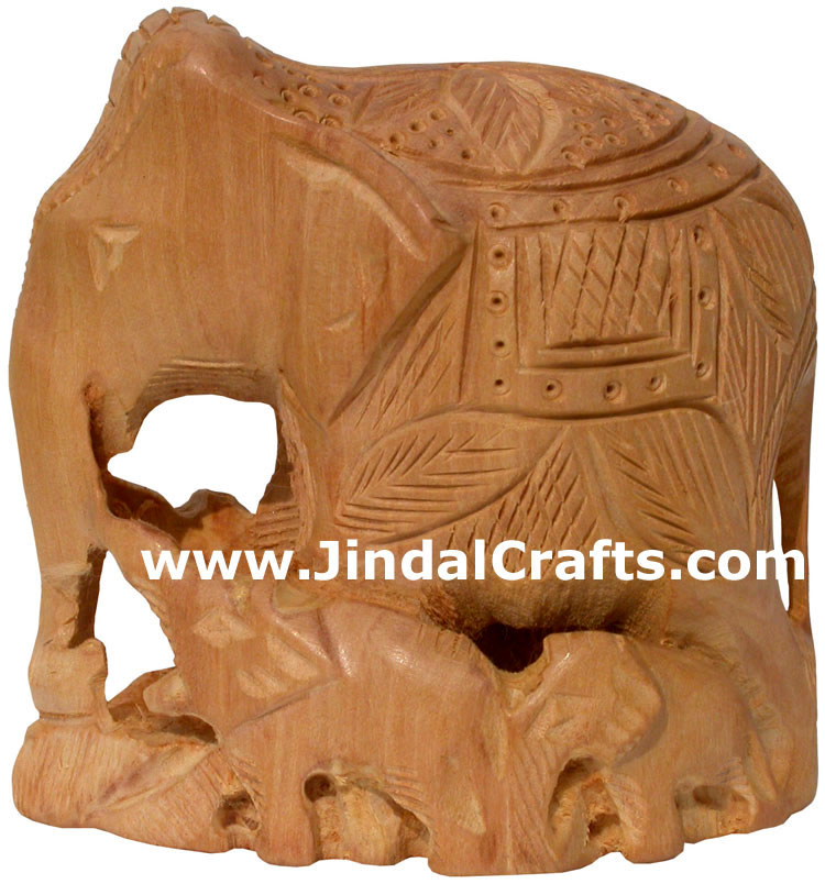 Hand Carved Kadam Wood Elephant India Artifacts Arts