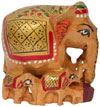 Hand Carved Hand Painted Wood Elephant Family India Artifacts Arts Figurine Idol