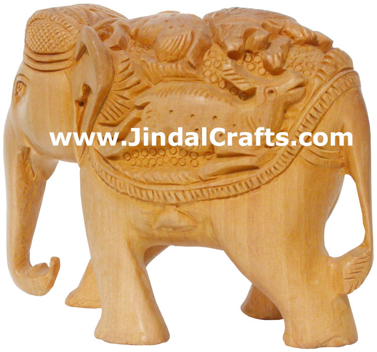 Hand Carved Jungle Wood Elephant India Artifacts Arts