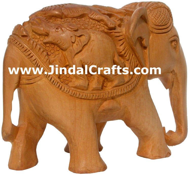 Hand Carved Jungle Wood Elephant India Artifacts Arts
