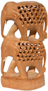 Hand Carved Wooden Elephant Tower India Artifacts Arts