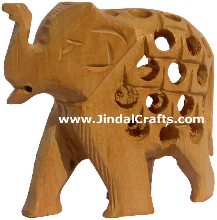 Hand Carved Wooden Elephant India Artifacts Arts