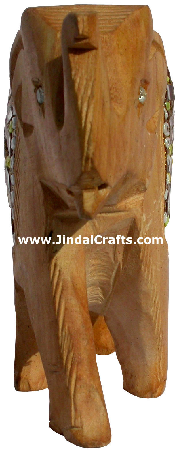 Hand Carved Wooden Lac Elephant India Artifacts Arts
