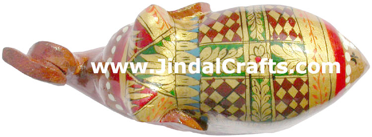 Hand Carved Wooden Painted Elephant India Artifacts Art