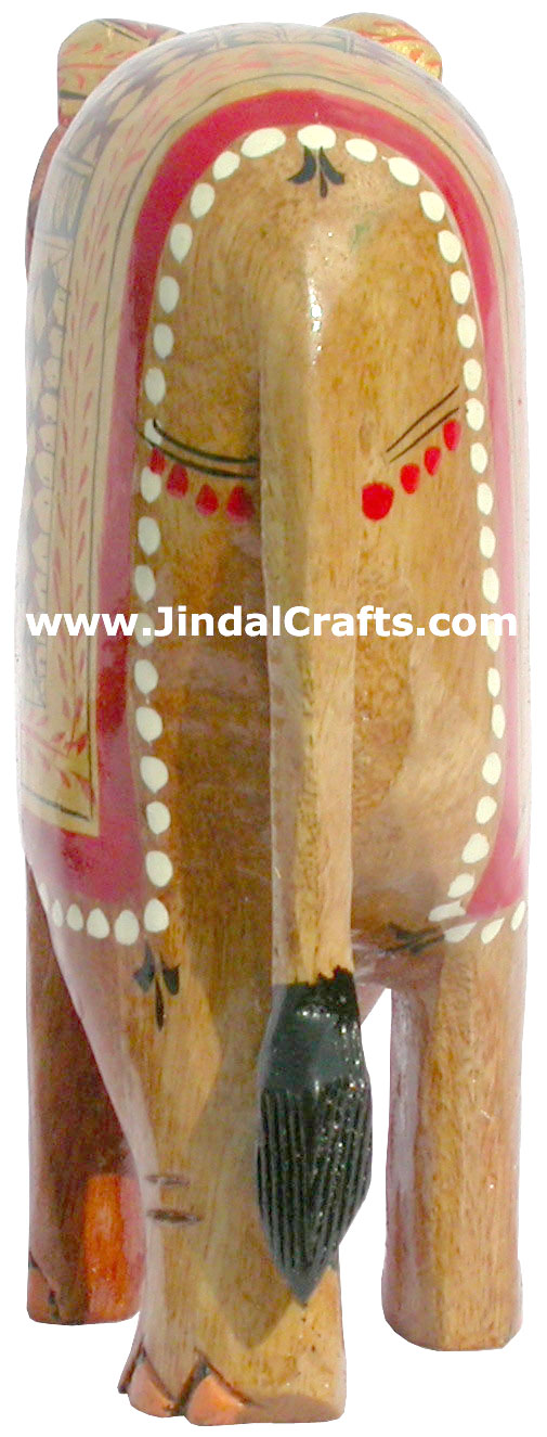 Hand Carved Wooden Painted Elephant India Artifacts Art