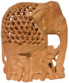 Hand Carved Wooden Elephant Family India Artifacts Art Hollow Carving Handicraft