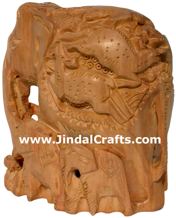 Hand Carved Wooden Elephant Family India Artifacts Arts