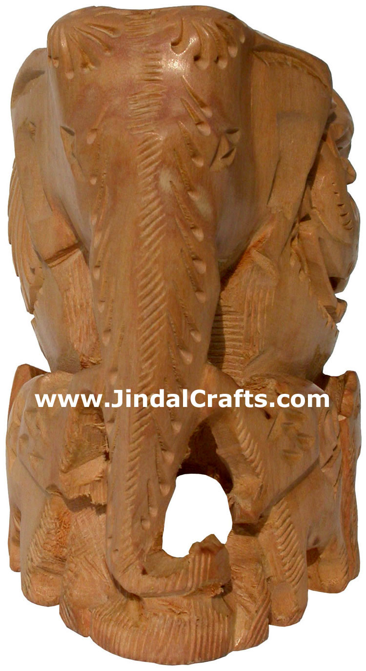 Hand Carved Wooden Elephant Family India Artifacts Arts