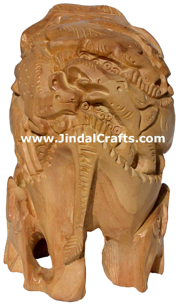 Hand Carved Wooden Elephant Family India Artifacts Arts