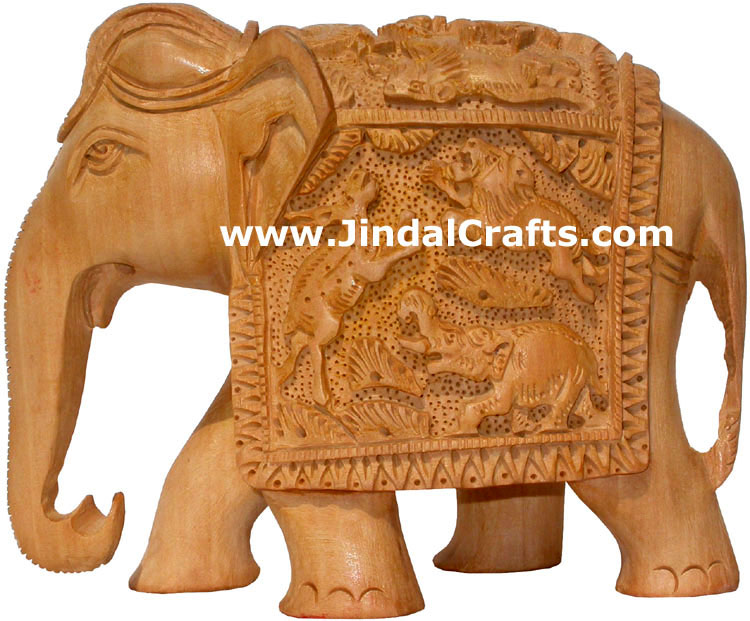 Wooden Carved Elephant Indian Carving Art