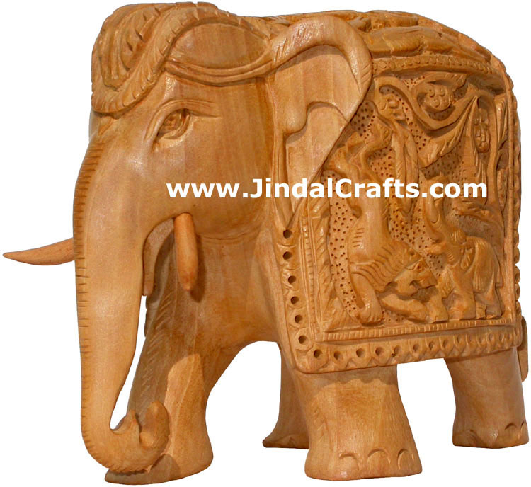 Wooden Carved Elephant Indian Carving Art