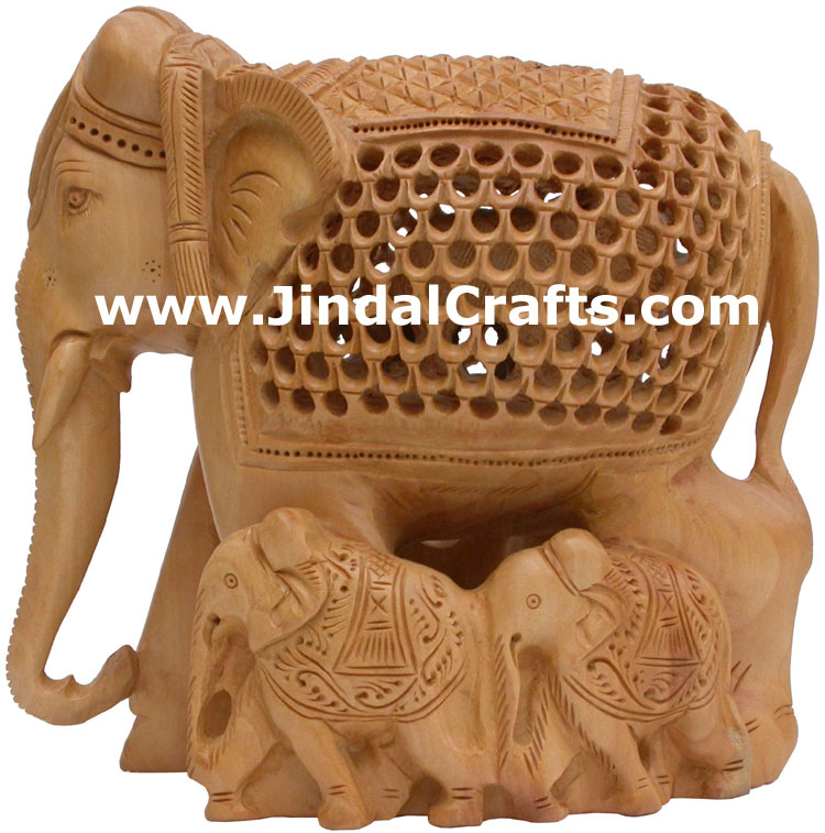 Set of Baby Elephants - Hand Carved Wooden Animals Art